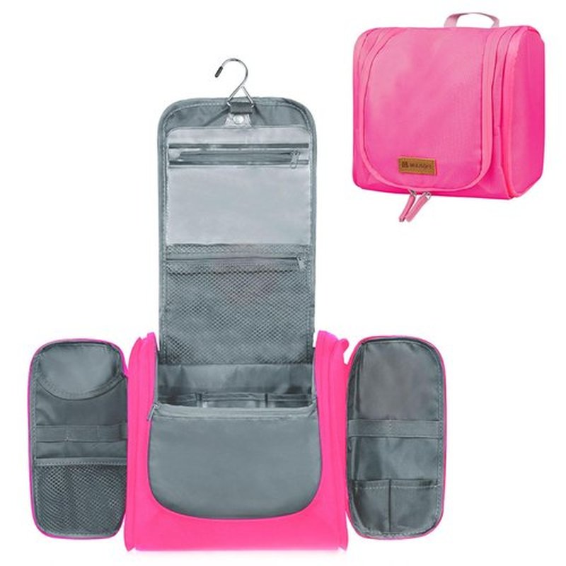 MULISOFT Toiletry Bag for Women, Hanging Travel Toiletry Bag with Large Capacity, Water-resistant Makeup Bag with 16 Compartments for Toiletries and Cosmetics, Toiletry Organizer Bag, Rose Pink