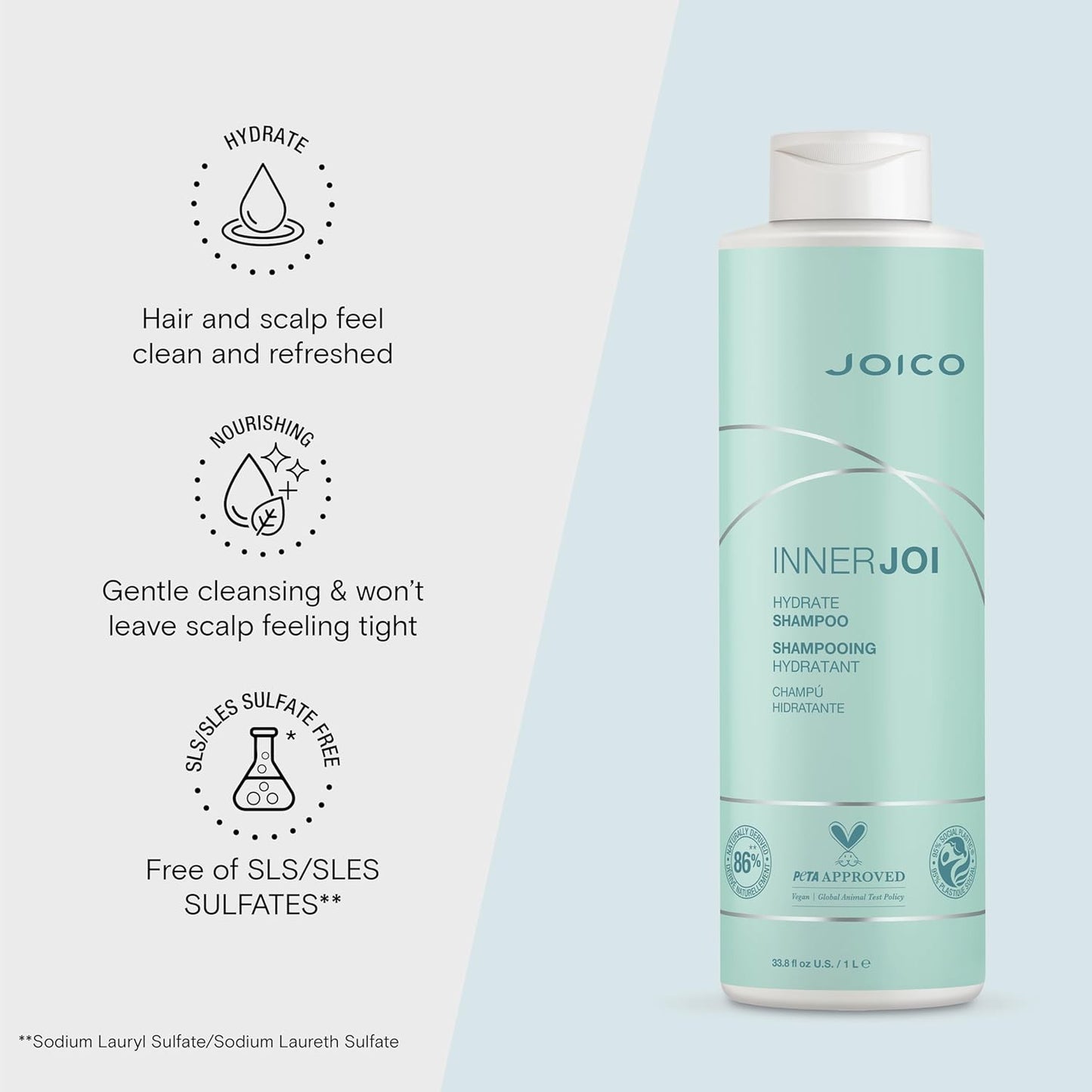 Joico InnerJoi Hydrate Shampoo | For Dry Hair & Scalp | Sulfate & Paraben Free | Naturally-Derived Vegan Formula