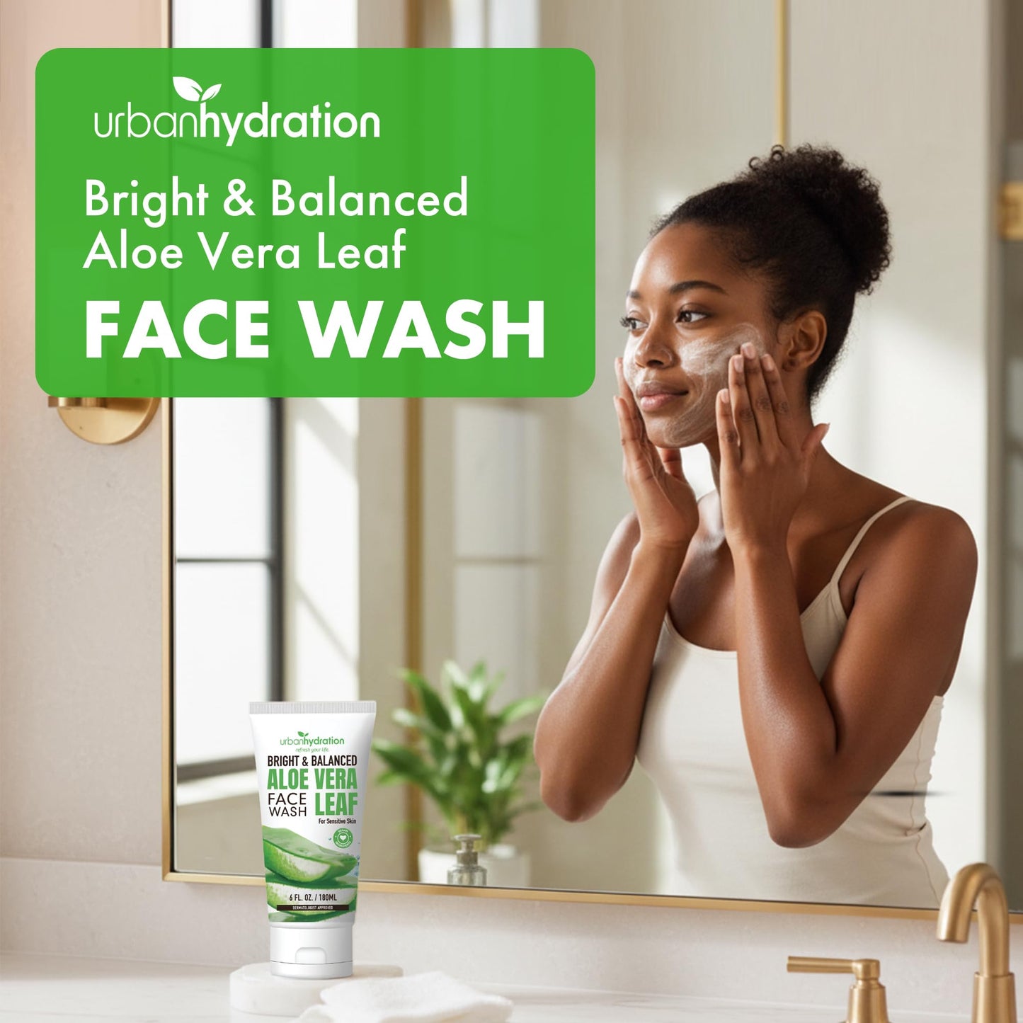 Urban Hydration Bright & Balanced Aloe Vera Leaf Face Wash | Gentle, Hydrates, Detoxes, Helps with Acne, Benefits For All Skin Types, Leaves Skin Moisturized and Smooth | 6 Fl Ounce