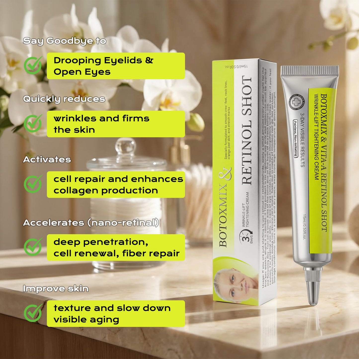 Vita-A Retinol Shot Wrinkle-Lift Tightening Cream, High-Strength Retinoid for Anti-Aging, Anti Wrinkle Cream - Natural Pore Minimizer, Wrinkles & Fine Lines for All Skin (2 Bottle)