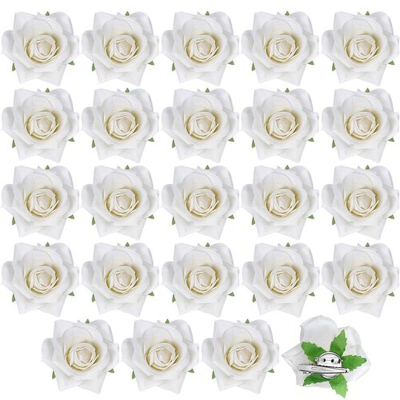 24 Pcs Flower Hair Clip Flower Hairpin Rose Brooch Floral Clips 2.8" Flowers Hair Clips Hair Flowers Headpieces Hair Accessories for Woman Bridal Bridesmaid Wedding Halloween(White)