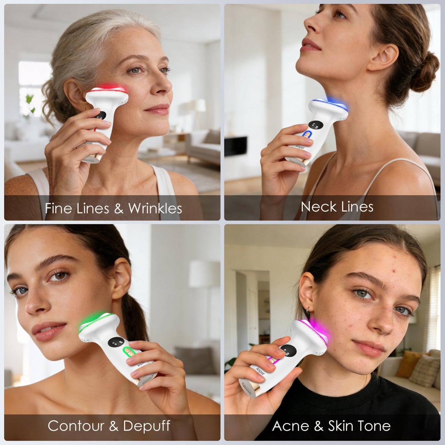 Anpor 7-in-1 Facial Massager for Face and Neck with Heat & Cold, Gua Sha Face Massager Tool, 7 Light Therapies, Smart Vibration, Microcurrent for Puffiness, Firming & Glowing Skincare (Pearl White)
