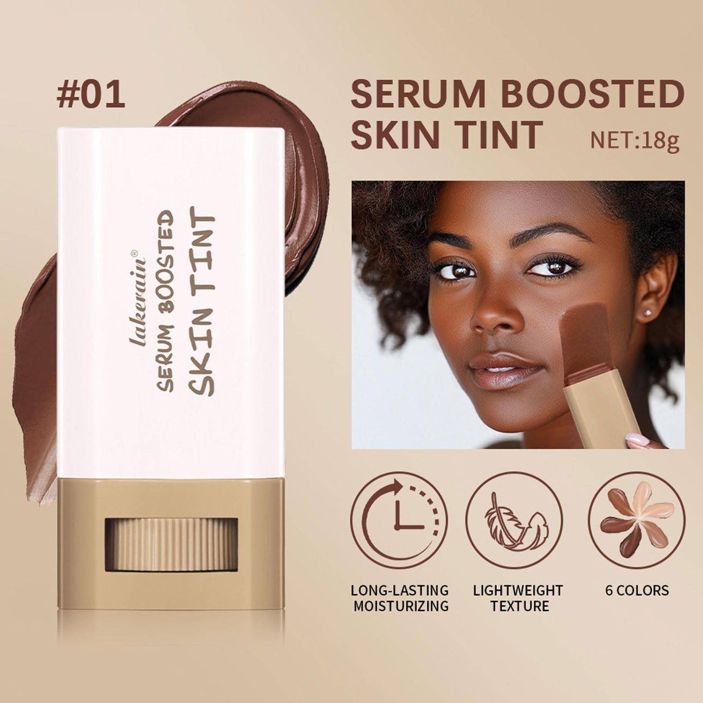 SWETIYOU Beauty Balm Serum Boosted Skin Tint, Foundation Makeup Stick Hydrating Tinted Moisturizer, Lightweight and Buildable Solid Tinted Hydrating Serum Foundation Contour Stick, Natural Finish