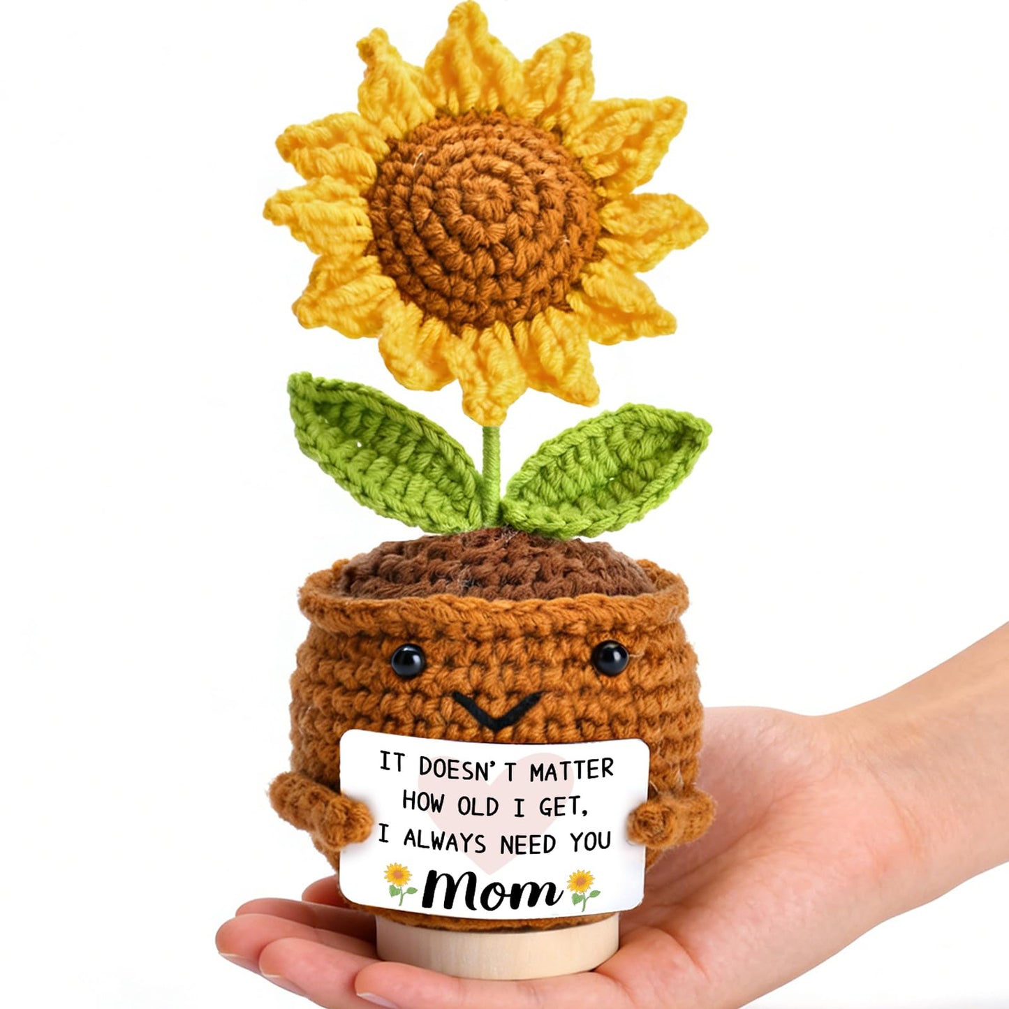 OEAGO Gifts for Mom Mothers Day: from Daughter Son Kids Mini Gifts for Mom Mama Handmade Crochet Cute Small Sunflowe Doll Gift with Base Birthday Present Idea for Mother Knitted Decor 6.69 x 2.75inch