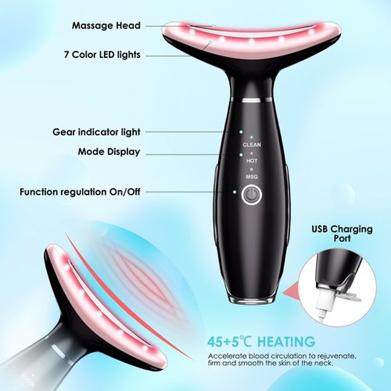 Anti 𝖶rinkles Facial Massager Red-Light-Therapy-for-Face and Neck, Face 𝖲 culpting Tool with 7 Color, at-Home Face Tool for Skin Care (Black)
