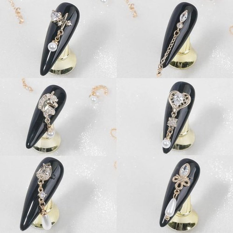 24pcs Gold Nail Charm Nail Art Metal Alloy Luxury White Zircon Rhinestone for Nail Shiny Nail Crystal Gemstone Jewelry Nail Diamond Rhinestone Charm for Girl Woman Craft DIY Nail Art Decoration