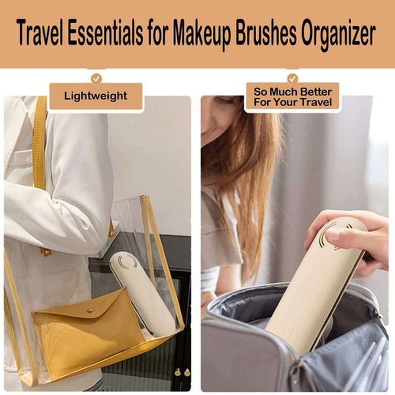 Travel Essentials Makeup Brush Holder, Portable Make Up Brush Organizer Travel Case, Silicone Makeup Brush Bag Small Pouch, Waterproof and Easy to Clean Cosmetic Brush Covers