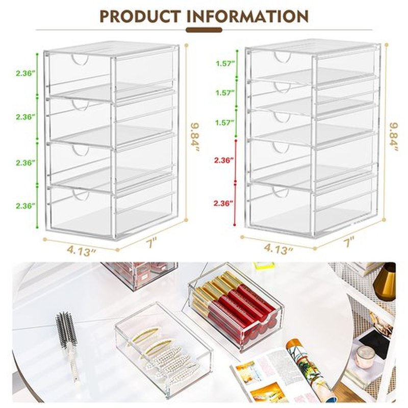 Acrylic Desk Organizers And Accessories With 13 Drawers, Office Desktop Drawers, Plastic Makeup Organizer Containers Bins With Drawers Desk Organization, Bathroom Organizers Storage Case Box Cube