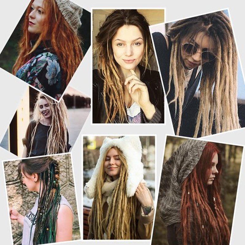 DAIRESS 24 Inch Straight Double Ended Dreadlock Extensions Synthetic Dreads10strands/pack Synthetic Braids Thin 0.6cm Soft Handmade Reggae Hair Hip-Hop Style Dread Extensions Locks Hair(1B/27）