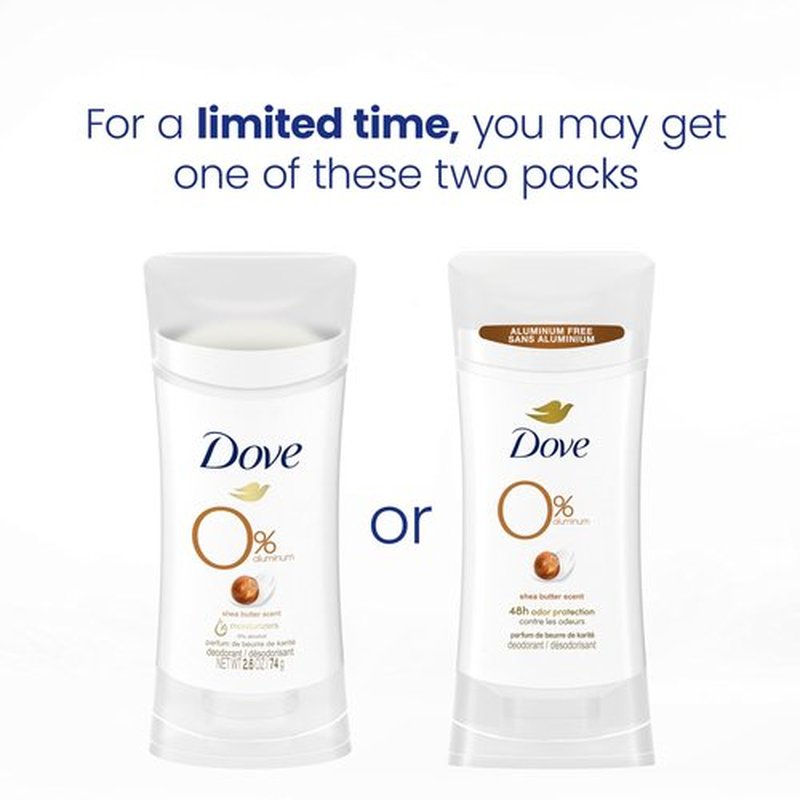 Dove Deodorant Stick Shea Butter 3 Count Non-irritating Deodorant for Underarm Care Kindest Aluminum Free Deodorant 2.6 oz