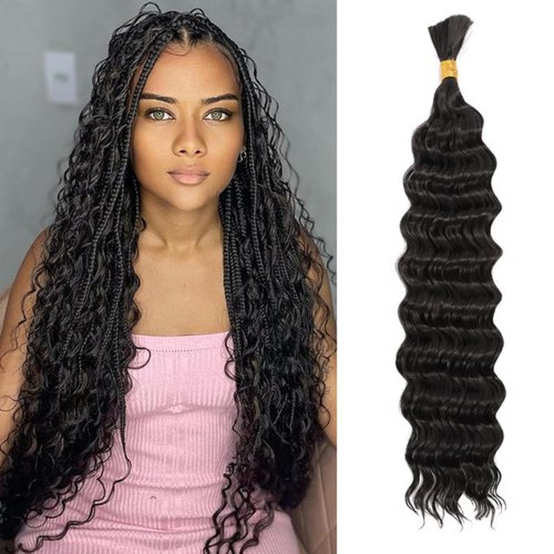 Deep Wave Bulk hair 30Inch 1Pack No Weft Deep Wave Bulk Hair for Braiding Wet and Wave Quality Synthetic Braiding Hair Extensions for Boho Braids Micro Braiding 30inch 100g Natural Color