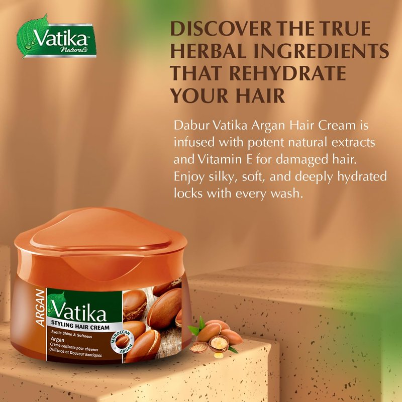 Vatika Argan Hair Cream - Exotic Shine & Softness | 210ml Styling Cream