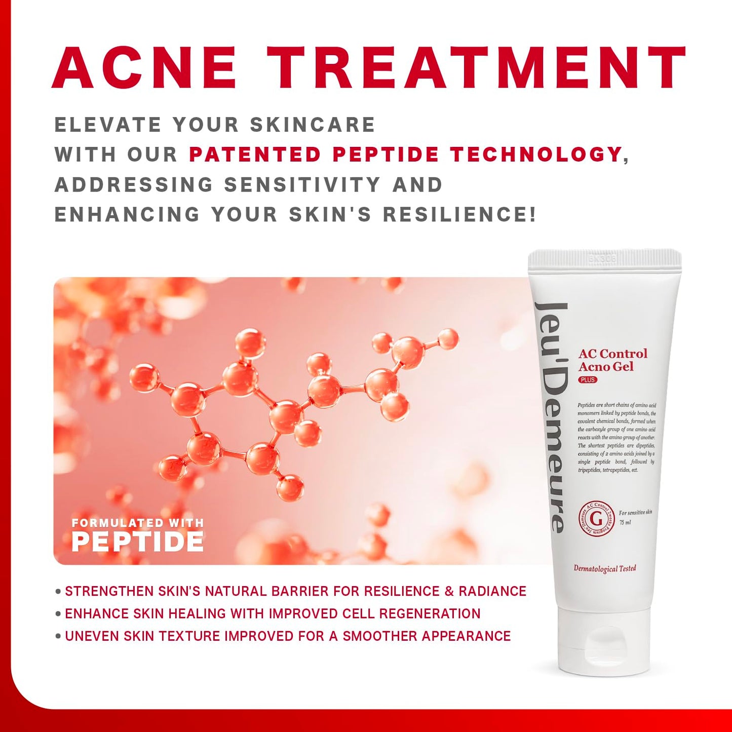 JEU'DEMEURE AC Control Gel Acne Treatment for Sensitive Skin, Pimple Breakout, Peptide, Calming, Blemish Acne, Korean skin care 2.53 fl oz
