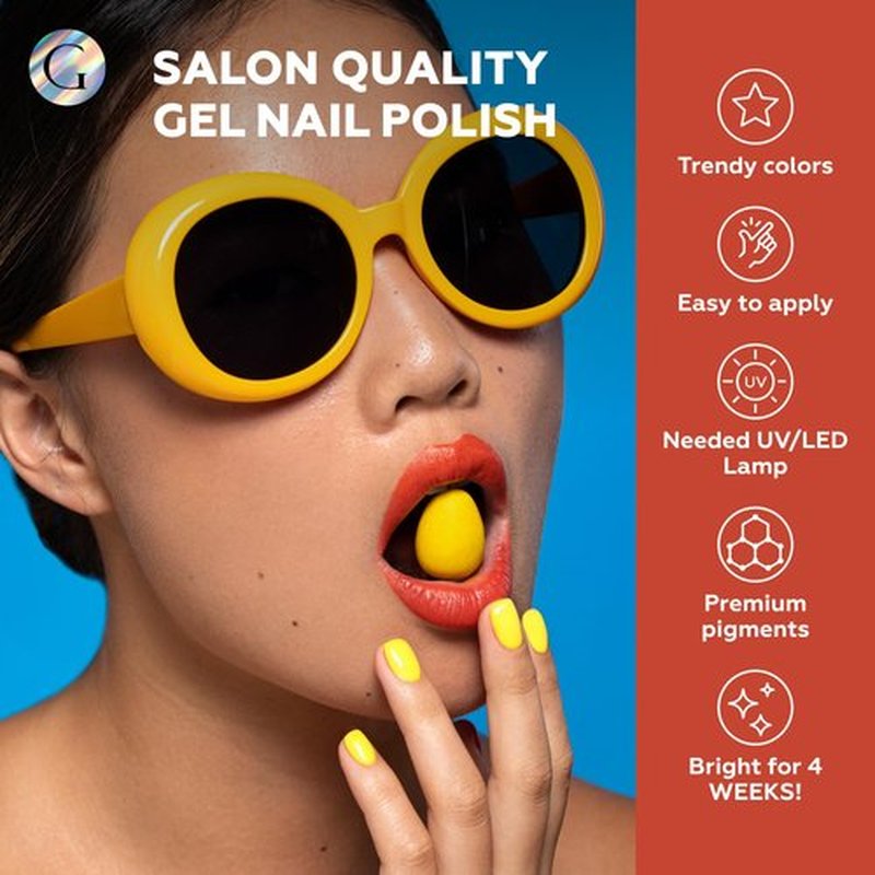 GLOSS HEMA Free Gel Polish Set | 6 Pcs Yellow Gel Nail Polish with Red, Yellow, Canary, Orange, Light Yellow & Light Orange Colors, Soak off UV LED Gel Polish, Manicure at Home Nail Art Gel