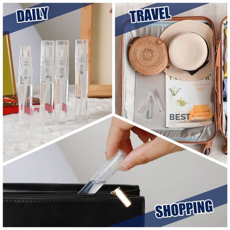 Fandamei Mini Spray Bottle, 10 Pack 5ml Mini Plastic Spray Bottle Empty, Fine Mist Refillable Mini Perfume Bottle, Perfume Atomizer, Small Sample Containers, Plastic Portable Travel Bottle, Clear