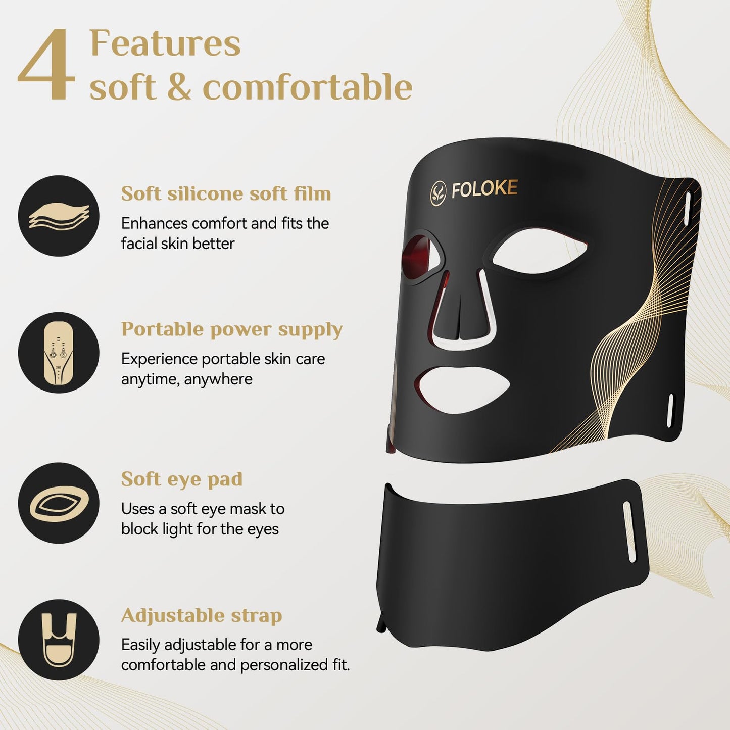 LED Light Therapy Mask Skin Care Mask, LED Red 630±5nm & NIR 830nm Wavelength for Home Use（Advanced Black）