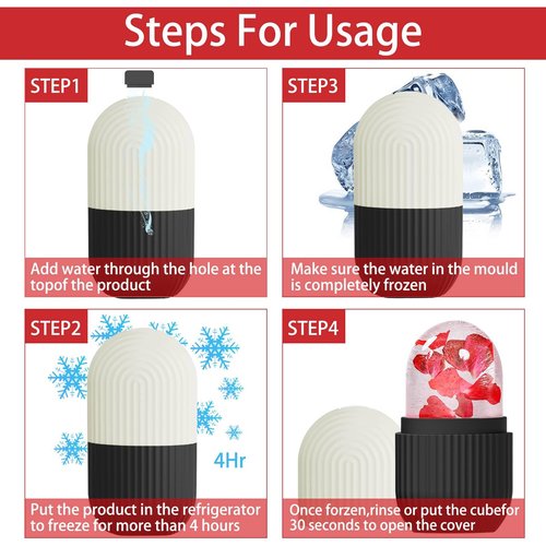 XHJRI Face Roller Massager for Skin Care, Reusable Ice Mold Massage Roller - Cordless, Battery Powered, Black White, Migraine Relief, Rolling Therapy for Whole Body