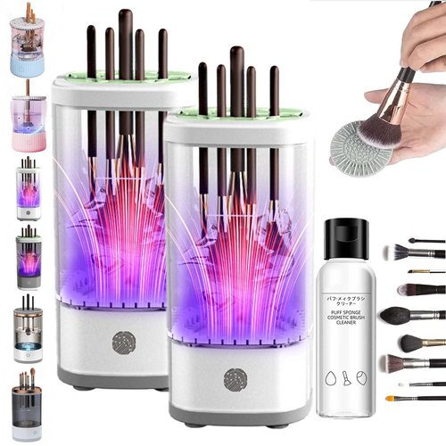 Cosmetic Brush Cleaner, Cozy Luna Makeup Brush Cleaner, Electric Makeup Brush Cleaner with Brush Clean Mat, Automatic Spinning Makeup Brush Cleaner for All Size Makeup Brush (Plug-in,2PCS-New White)
