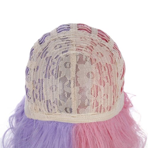 PATTNIUM Pink Purple Wig Short Curly Wig Half Pink Half Purple Wig with Bangs Split Wig Two Color Wig for Women Girls Heat Resistant Synthetic Hai Cosplay Costume Wig (Pink and Purple)