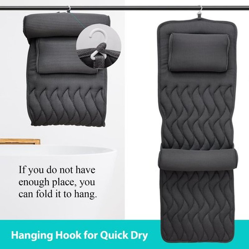 Full Body Bath Pillow with Adjustable Lumbar Roll Pillow Bathtub Cushion with 14 Suction Cups 3D Air Mesh Fit Any Tub Gray Bathroom Accessories