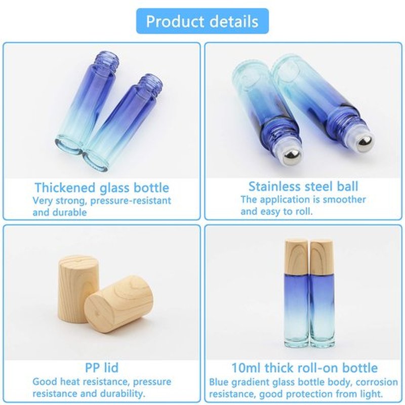 Newzoll 8 Pcs Glass Roller Bottles Essential Oils Perfume Roll on Bottles 10 ml (1/3 oz) Blue Gradient Rolling Bottles Vials Container for Oils Lip Balms