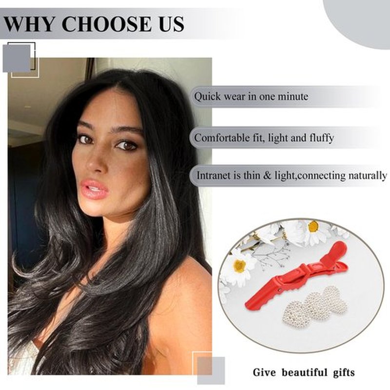 FREEMEIGE Black Hair Extensions Clip in Hair Extensions for Women Straight Layered Hair Extensions Synthetic Heat Resistant Long Wavy Daily Use 20 Inch