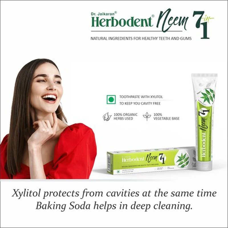 Herbodent® NEEM 7 in 1 Toothpaste-Organic Herbs-Neem, Black Seed & Xylitol for Anti Cavity-Cardamom & Mint for Taste & Freshness-Baking Soda for Excellent Cleaning-No Fluoride, No Paraben -6.53Oz (2)