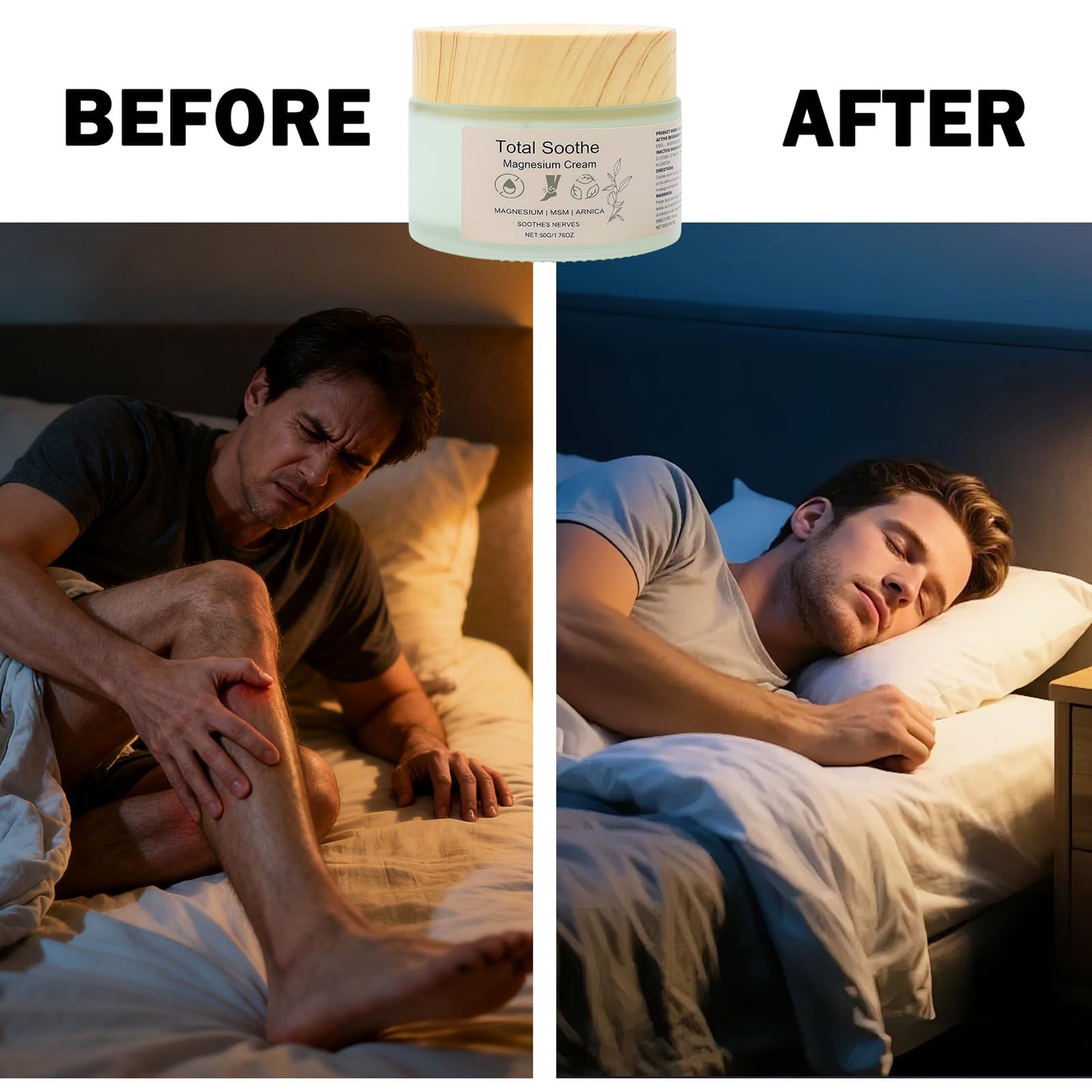 Yunmeng Topical Magnesium Cream for Nighttime Relaxation, Apply to Legs or Feet Before Bed – Skin-Friendly, Deep Hydration for Skin Care Includes Magnesium, Arnica, MSM (Pack of 1) 1.76OZ