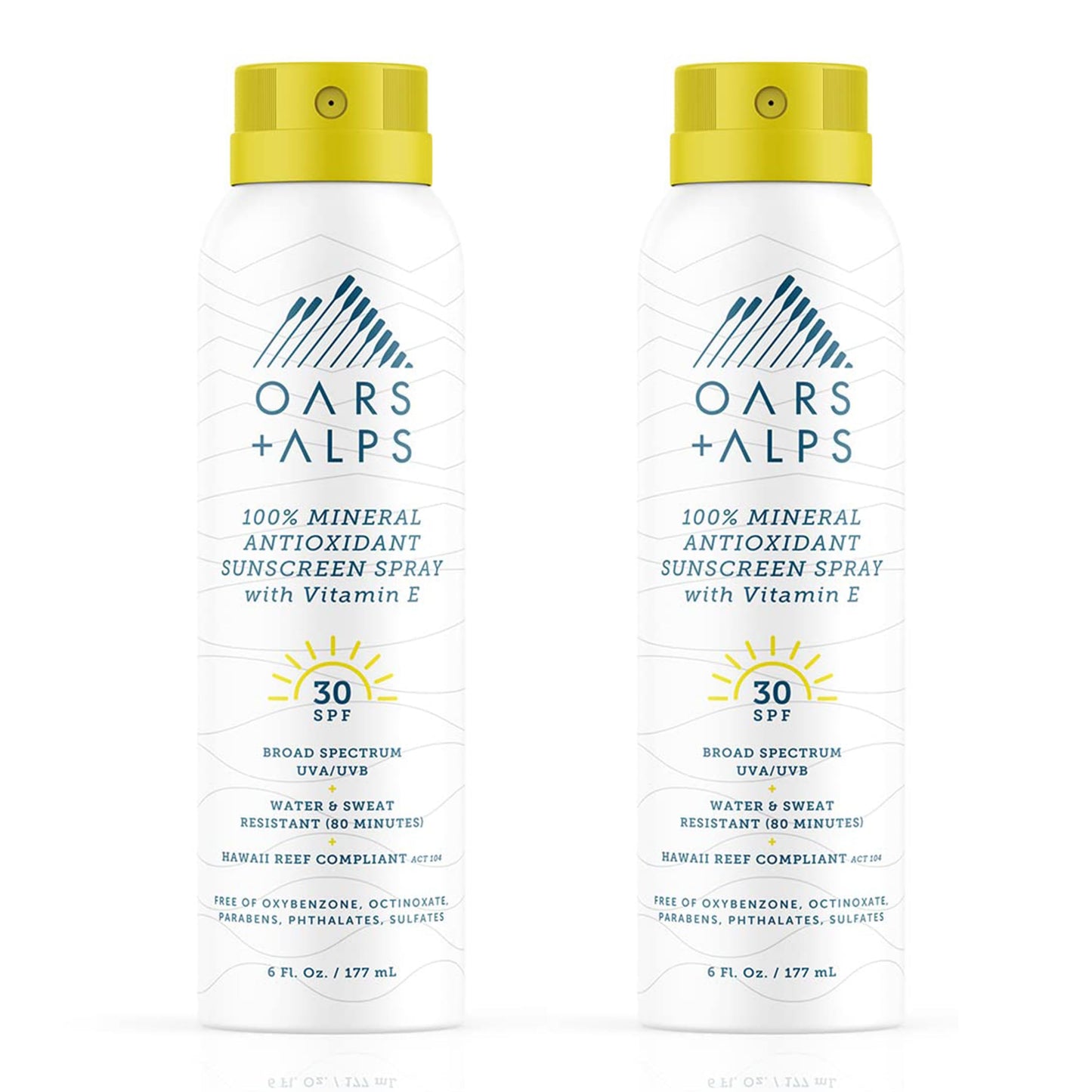 Oars + Alps Mineral Sunscreen Spray for Body, Infused with Vitamin E & Antioxidants, Water & Sweat Resistant, All Skin Types, Lightweight, Hydrating, SPF 30, 6oz, 2pk