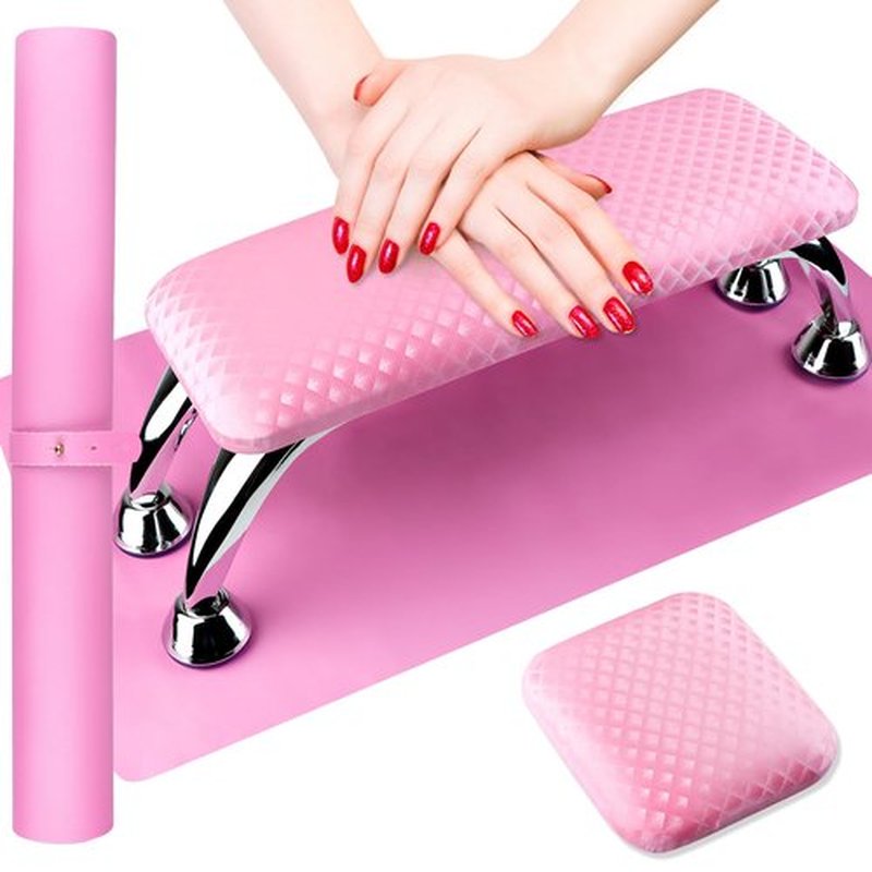 TOROKOM Nail Arm Rest for Acrylic Nails with Nail Pillow Mat Elbow Pad, Nonslip Microfiber Leather Arm Hand Rest Hand Pillow Cushion Nail Set for Professional Nail Tech Use (Pink)