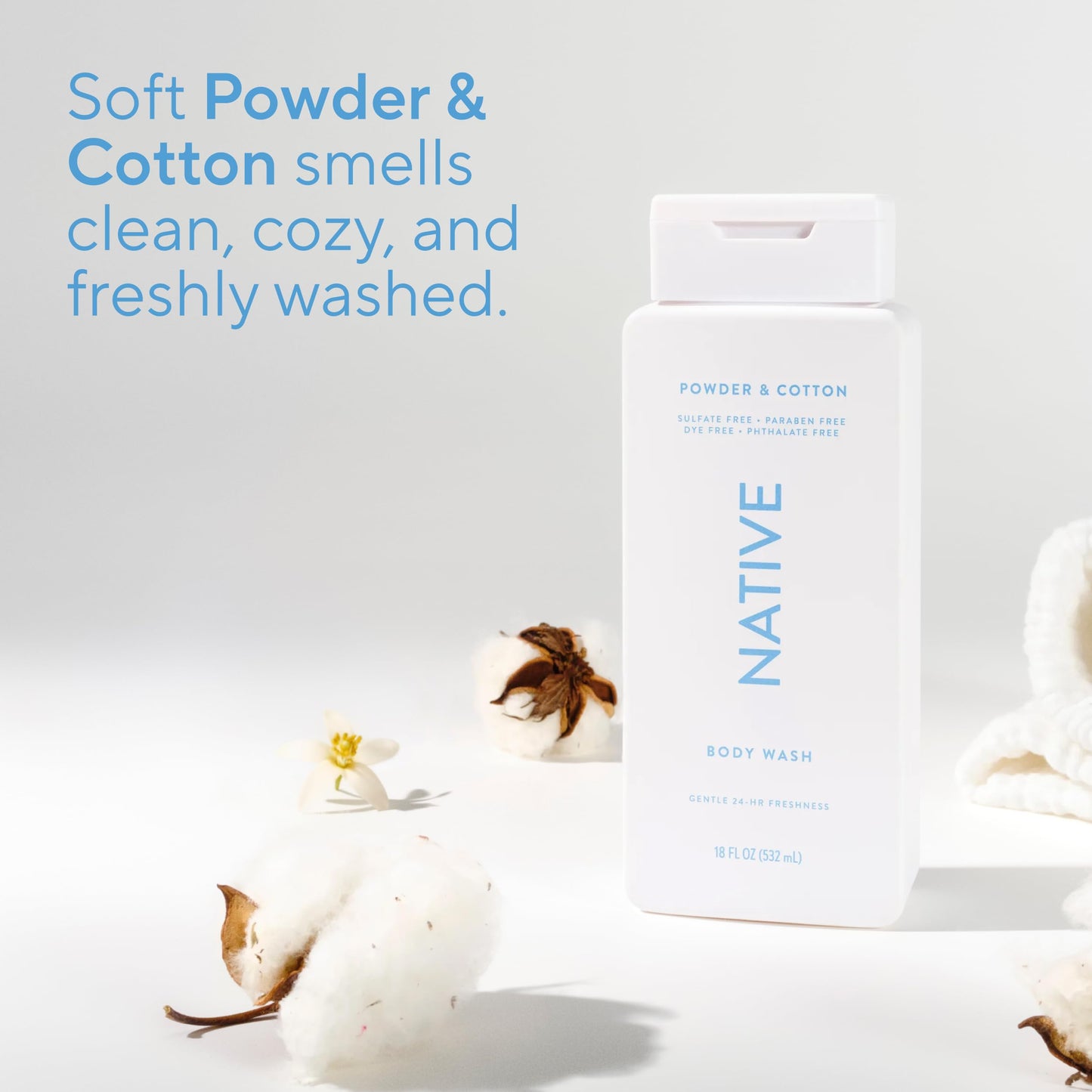 Native Body Wash Contains Naturally Derived Ingredients | For Women & Men, Sulfate, Paraben, & Dye Free Leaving Skin Soft and Hydrated |Powder & Cotton 18 oz