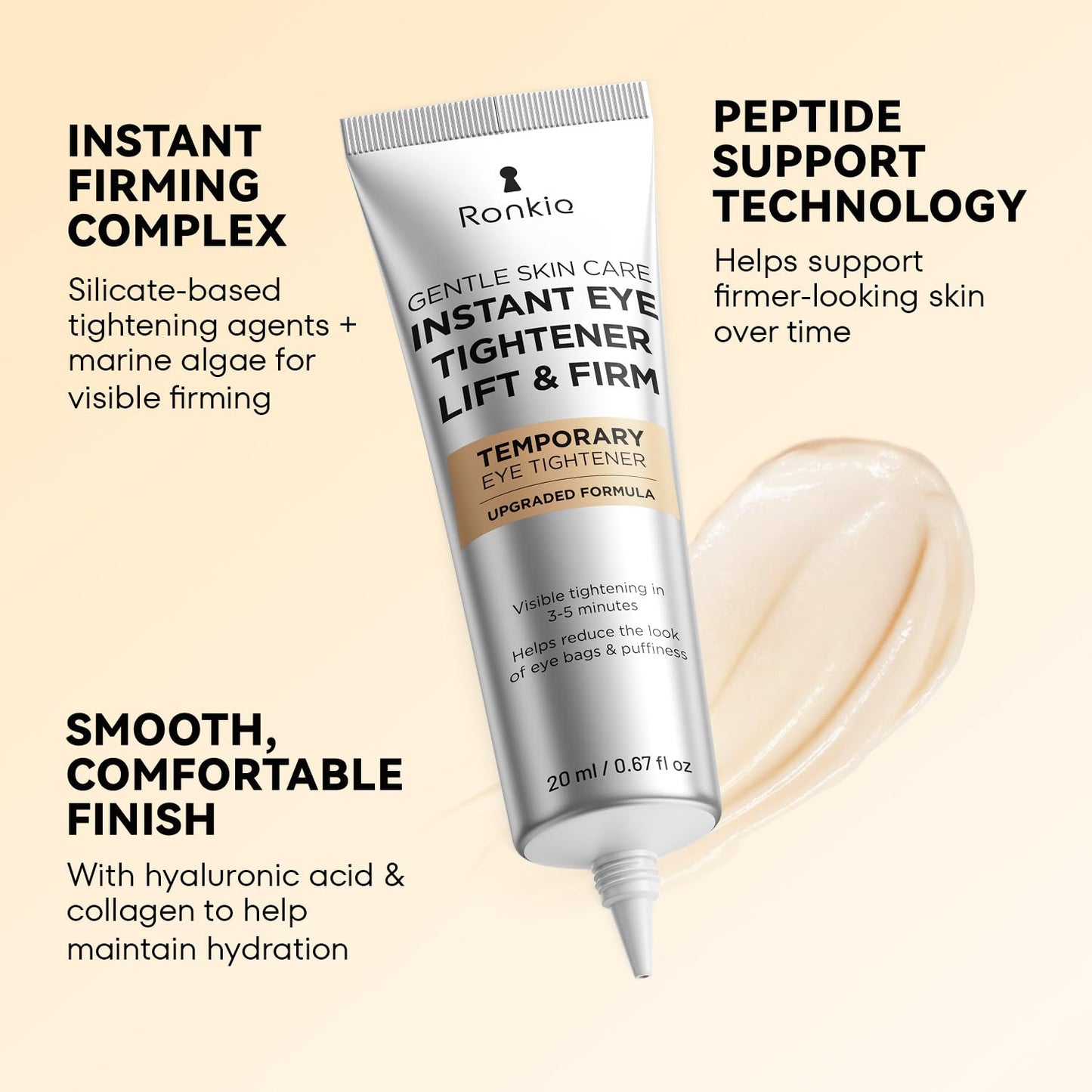 RONKIE Instant Firm Eye Tightener: Upgraded Formula for Women Helps Reduce Eye Bags Puffiness and Wrinkles in 3-5 Minutes When Time Matters 0.67 oz