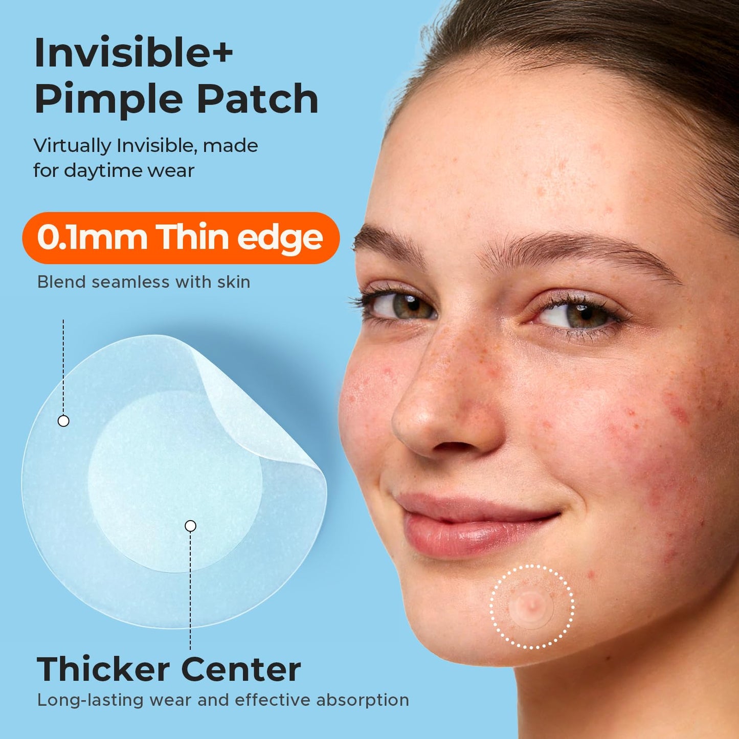 Pimple Patches, 15 mm Invisible Acne Patches for Face with Salicylic Acid, 0.01cm Extra Thin Outer Edge, Hydrocolloid Zit Patch for Pustule, Whitehead, Cystic Acne Spot, 96 Count