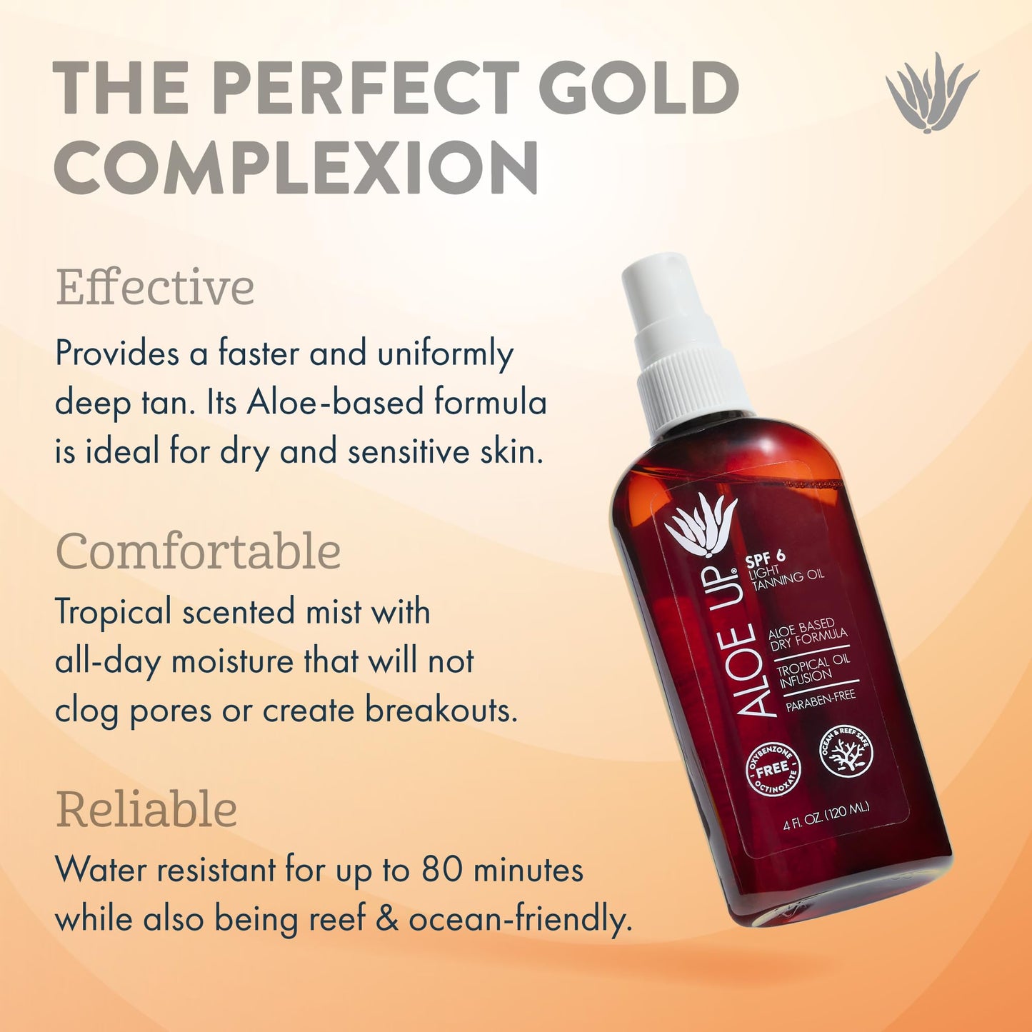 Aloe Up Light Tanning Oil With SPF 6 Sunscreen - Body and Face Tanning for Outdoor Sun - With Pure Aloe Vera Oil and Natural Oils - Absorbs Quickly - - Fresh Tropical Scent - 4 Oz
