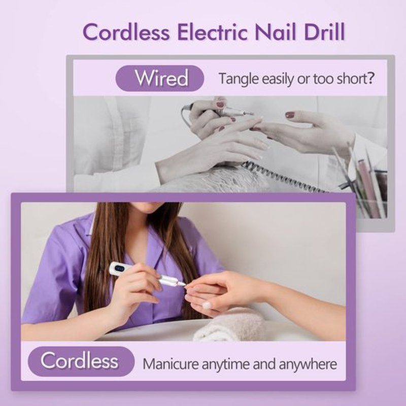 Electric Nail File Cordless Professional Nail Drill for Acrylic Nails,Gel Nails Salon Home Use Nail Drill Machine,Drill Ara Uñas Profesional White
