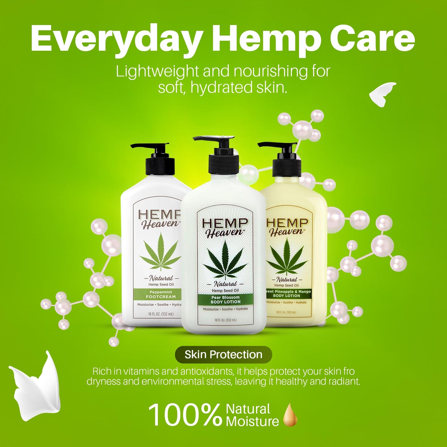 Hemp Heaven Hemp Lotion - Natural Hemp Seed Oil, Paraben-Free, 18 oz, Made in USA, Nourishing for Men & Women, EWG Verified, Anti-Aging (Pear Blossom)