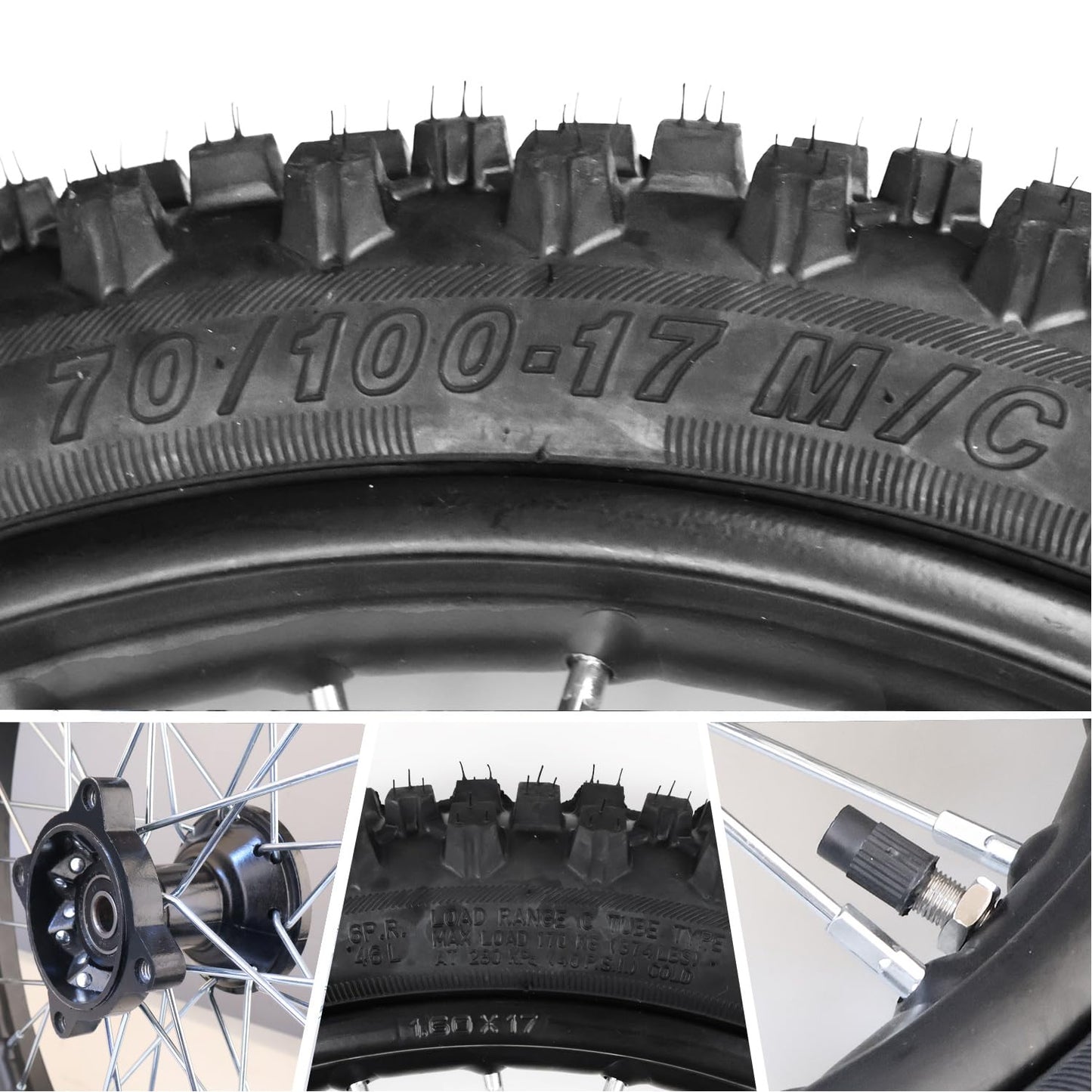RUIQIMOTO 3.00-14 90/100-14 Rear And 2.75x17 70/100-17 Front Wheel Dirt Bike Rim With 15mm Bearing for 110cc 125cc 140cc 150cc 160cc TTR125 RM80 RM85 KLX140R DB17 DB27 Apollo RFZ SSR Baja Pit Bike