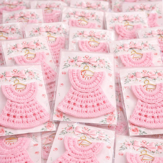 Novabright 50 Pcs Baby Shower Party Favors for Guests Miniature Crochet Dress Magnets with Cards Baby Shower Gifts, Newborn Favors, Thank You Welcome Gifts for Gender Reveal Baptism Party
