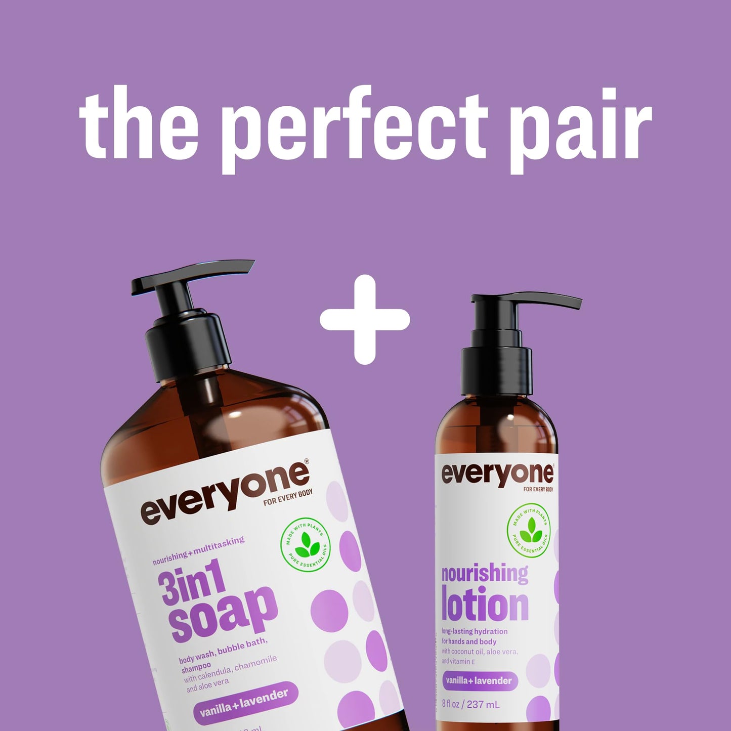 Everyone 2-in-1 Lotion for Hands/Body, 8 ounce (Pack of 2) Vanilla and Lavender made for Men and Women