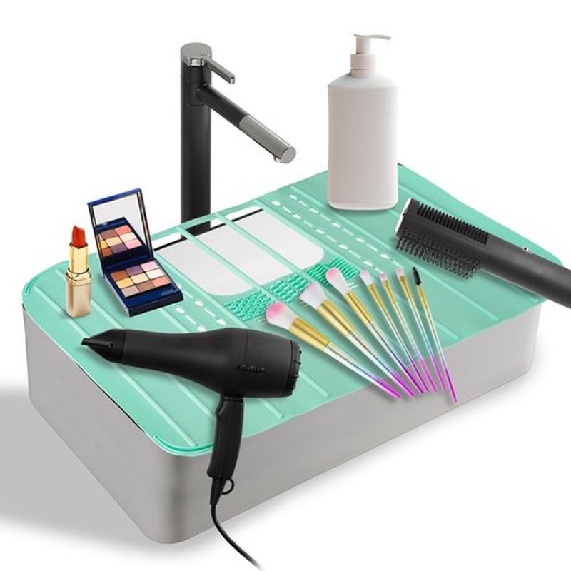 Ranphykx Sink Foldable Cover for Counter Space - Makeup Brush Cleaning Mat - Bathroom Makeup Tools Organizer Space Saver Bathroom Sink Silicone Cover