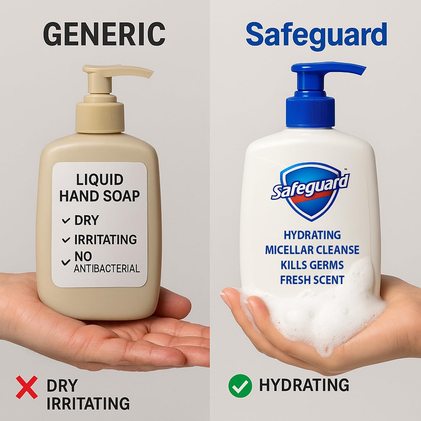 Safeguard Liquid Hand Soap, Micellar Deep Cleansing, Fresh Clean Scent | Washes Away Bacteria Refill - 25 Ounce Bottle (Pack of 2)