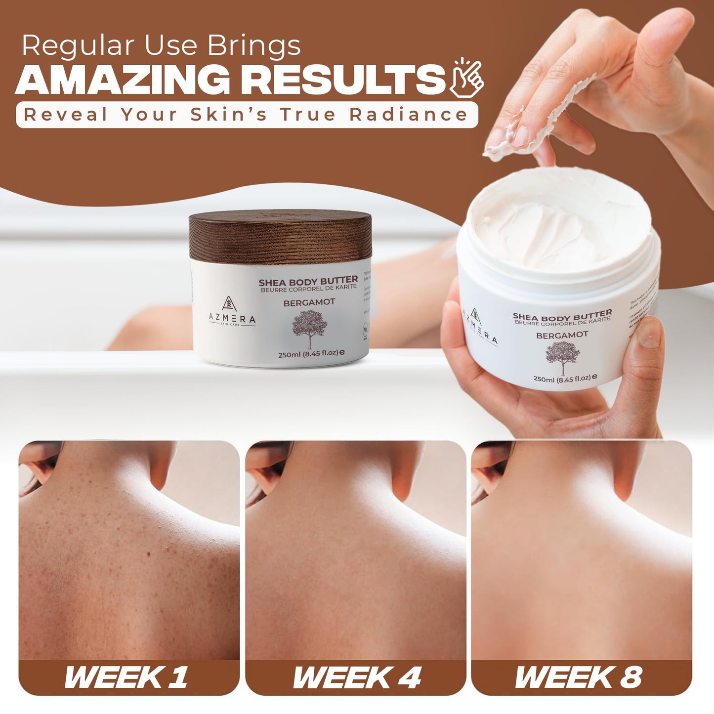 AZMERA Handcrafted Whipped Shea Body Butter – Luxurious Moisturizer for Dry, Sensitive Skin with Bergamot, Argan Oil & Vitamin E – Vegan, Non-Greasy Skincare – 8.82 oz