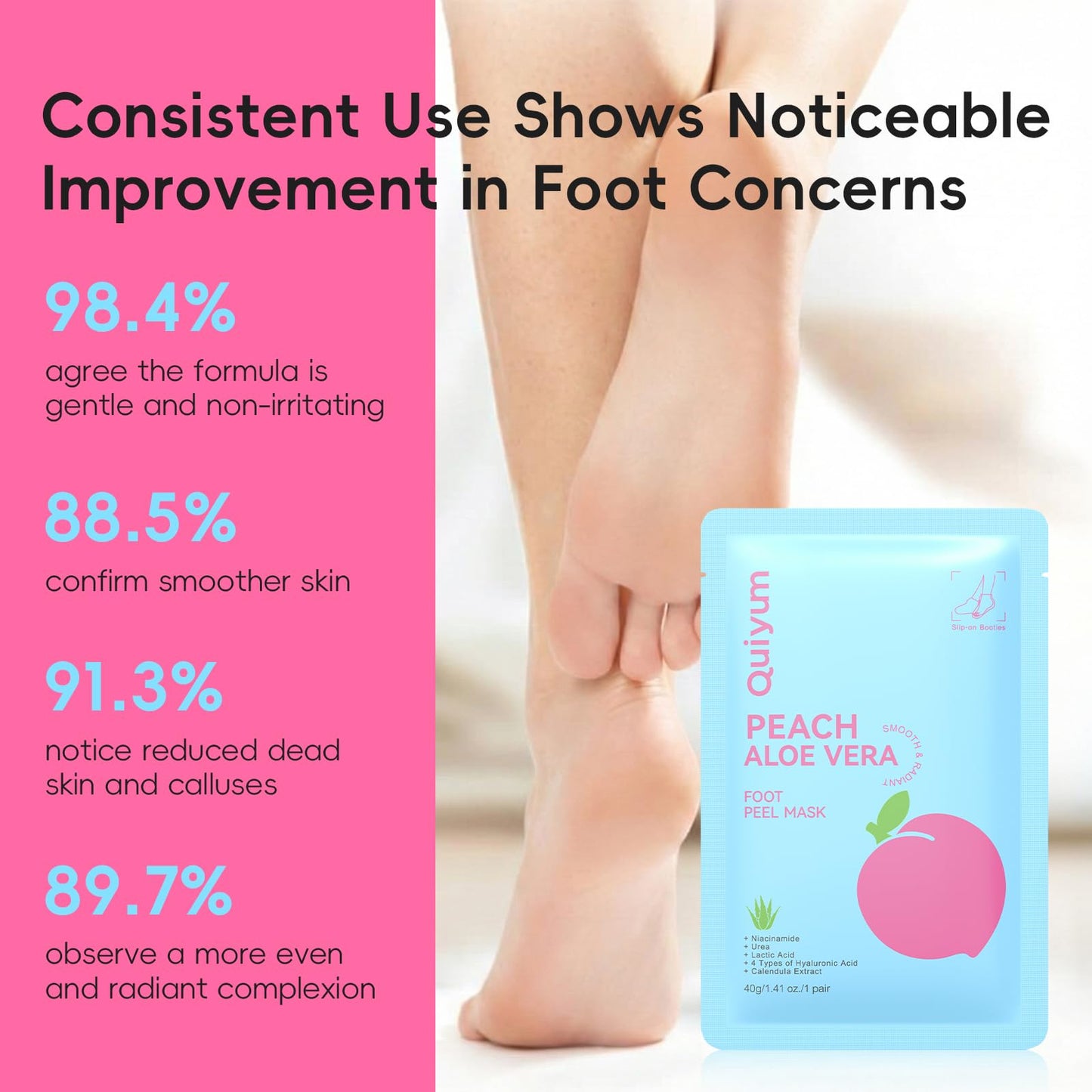 QUIYUM 6 Pairs Peach & Aloe Vera Exfoliating Foot Mask, Foot Peeling Masks