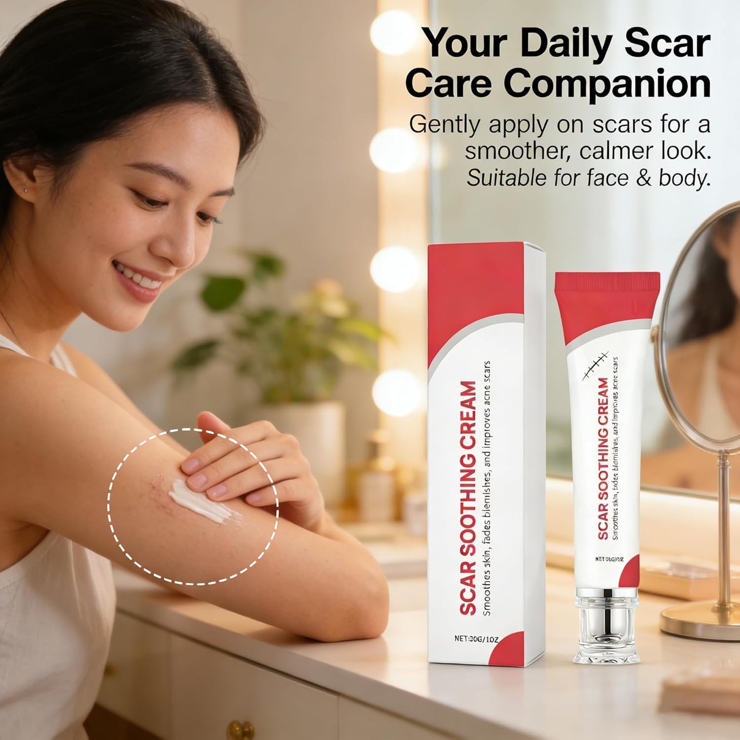 CleJoy Scar Soothing Cream & Smoothing Cream for Scars - Gentle Care for Sensitive Skin, Helps Improve Appearance of Scars, Reduces Redness, Lightweight Non-Greasy Formula