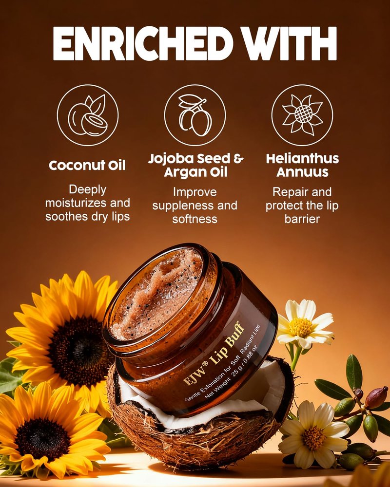 Triple-Action Lip Scrub - Brown Sugar & Coffee Exfoliator | Nourishing Coconut & Botanical Oils for Dry Lips