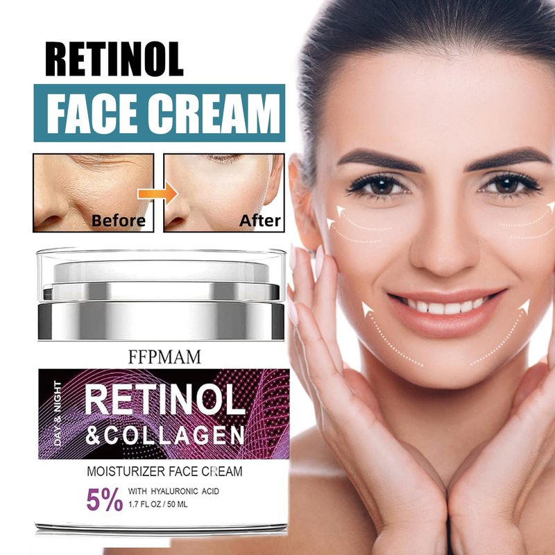 Retinol Cream for Face - Anti-Aging Wrinkle Treatment with Collagen & Hyaluronic Acid | Night Moisturizer for Men & Women (1.7 FL Oz)