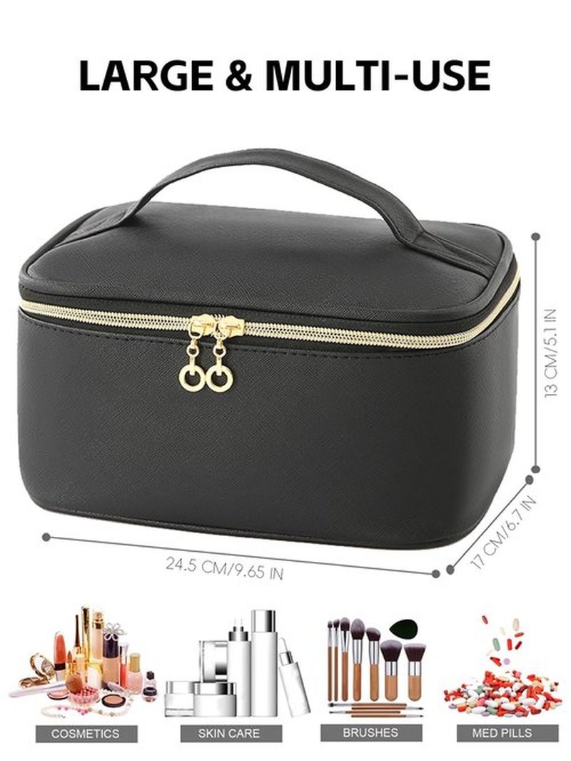 KITENROM Extral Large Makeup Bag Portable Cosmetic Bags for Women Zipper Pouch for Purse Make Up Case with Detachable Divider Toiletry Organization Waterproof Black