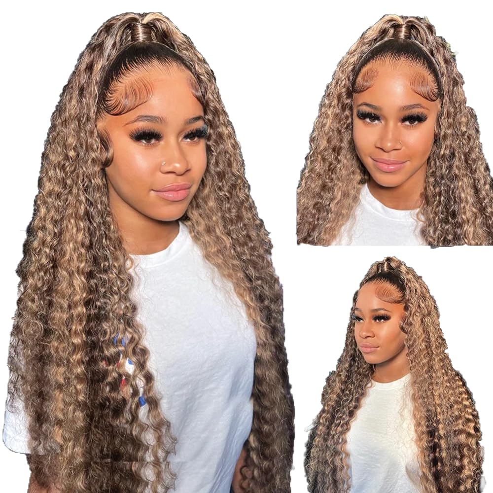 Highlight Bundles Ombre Human Hair Bundles Brown Kinky Curly Human Hair Bundles 20 22 24 inch P4/613 Human Hair Bundles Blonde Bundles Two Tone Brown Mix Blonde Bundle