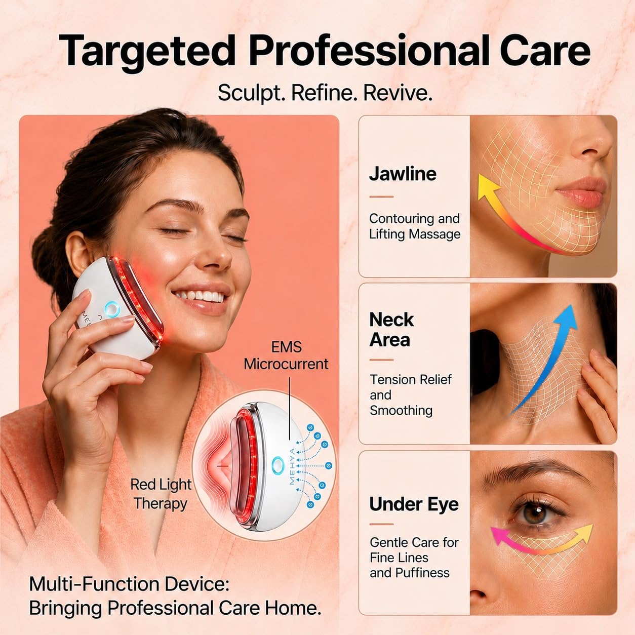 MEHYA Advanced Facial Massager – Professional Electric Gua Sha & Face Sculpting Tool with Heat, Vibration & Micro-Current for Face & Neck Lifting, Firming, Depuffing and Lymphatic Drainage, White