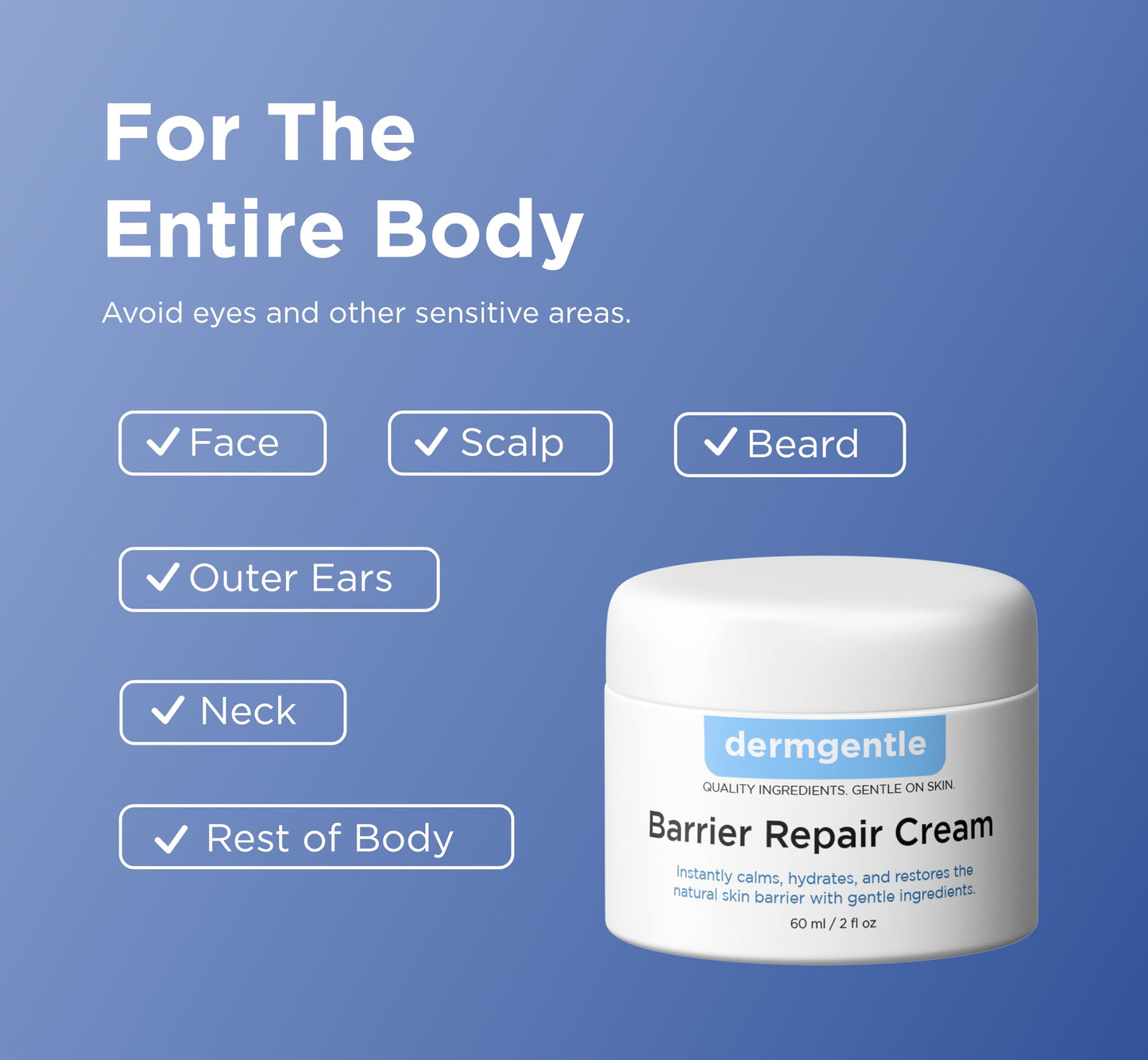 Barrier Repair Cream for Dry, Normal, or Sentitive Skin, Strengthens Barrier, Fast-Absorbing Hydration, Suitable for Dry, Seborrheic, Normal & Sensitive Skin - Dermatitis Gentle Ingredients